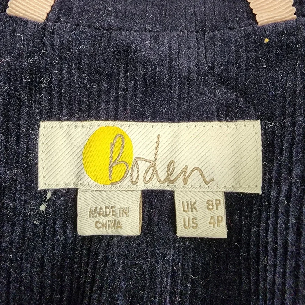 Boden Womens Navy Blue Corduroy Blazer Jacket Pink Lining T0432 Size 4P